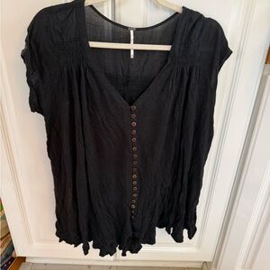 Free People Black Button-Down Women's Top